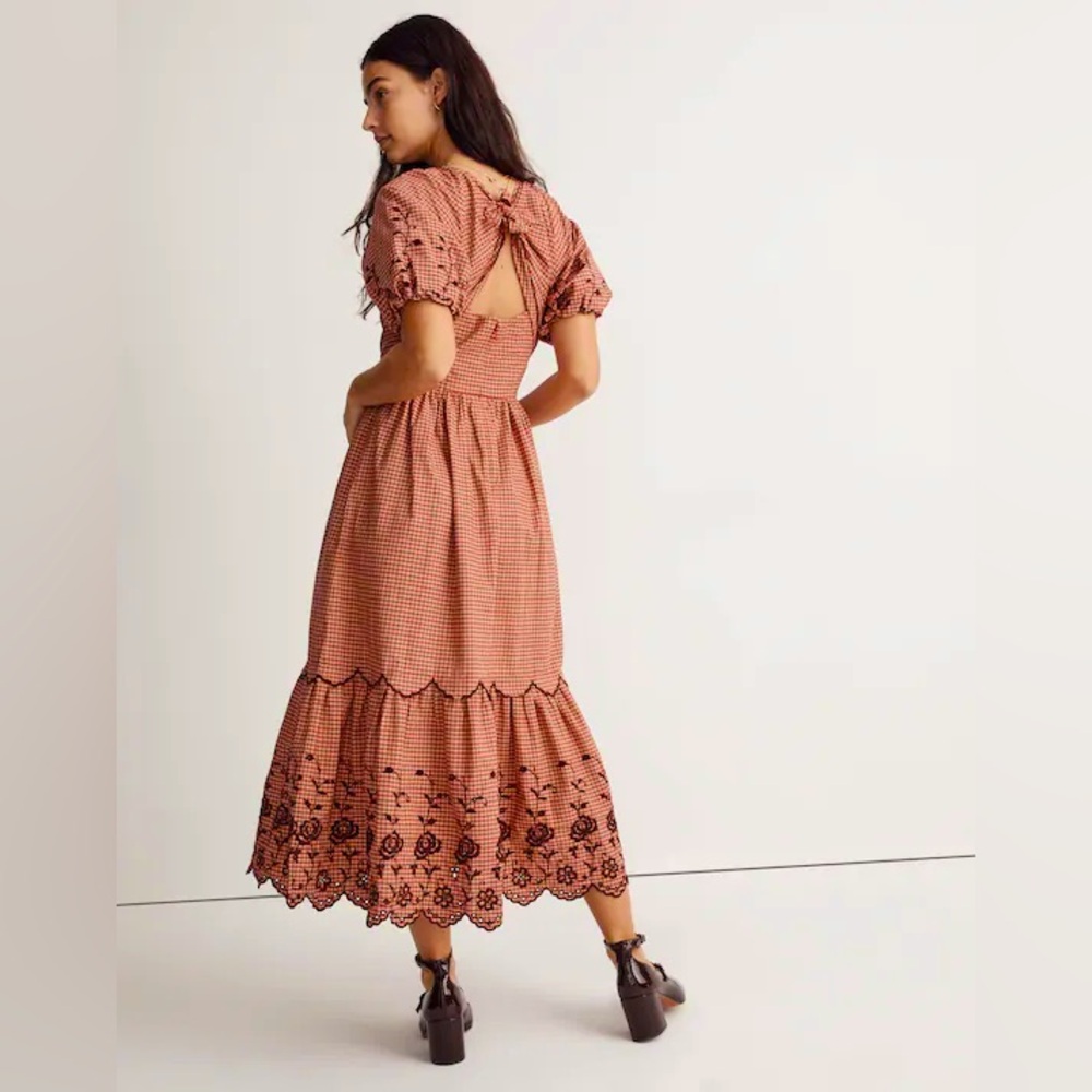 Madewell Embroidered Bubble-Sleeve Midi Dress in Scarlet.